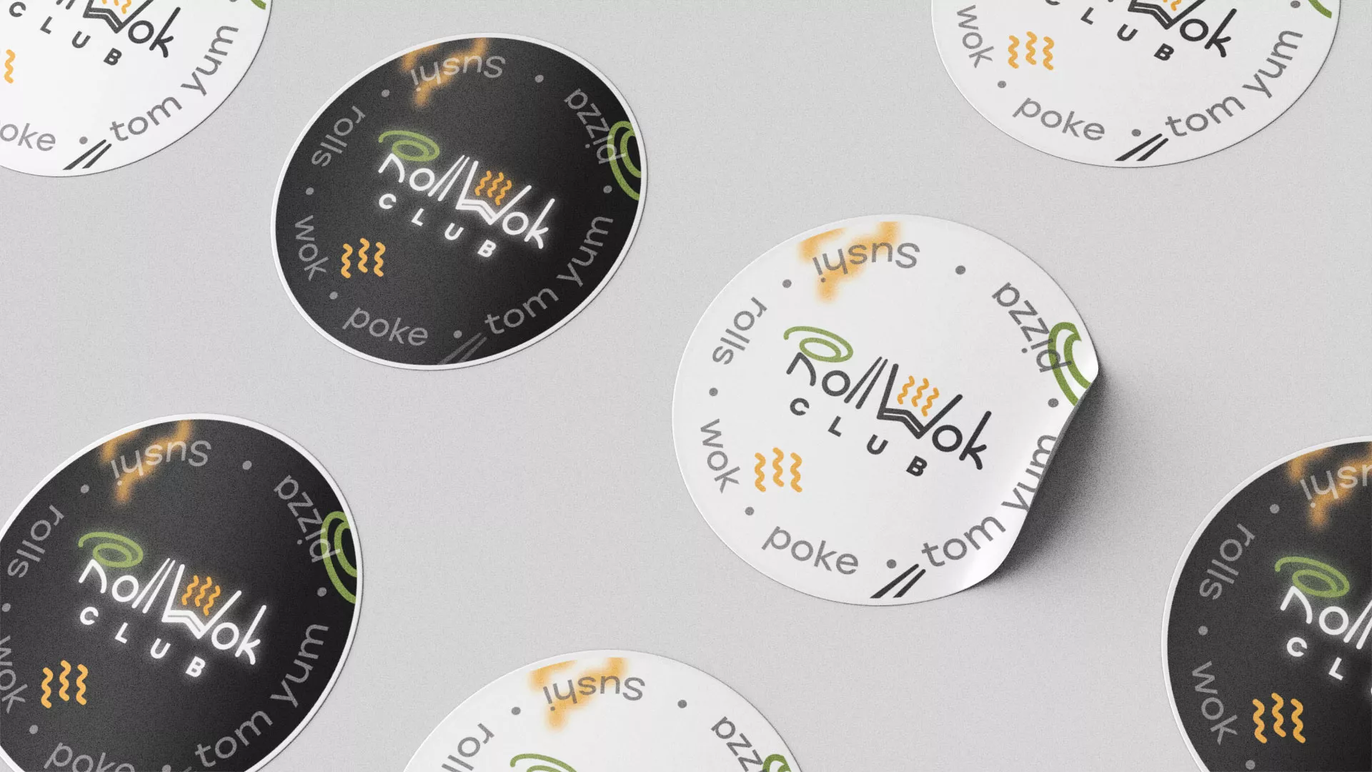 Разработка наклеек для суши-бара «Roll Wok Club» в Радужном